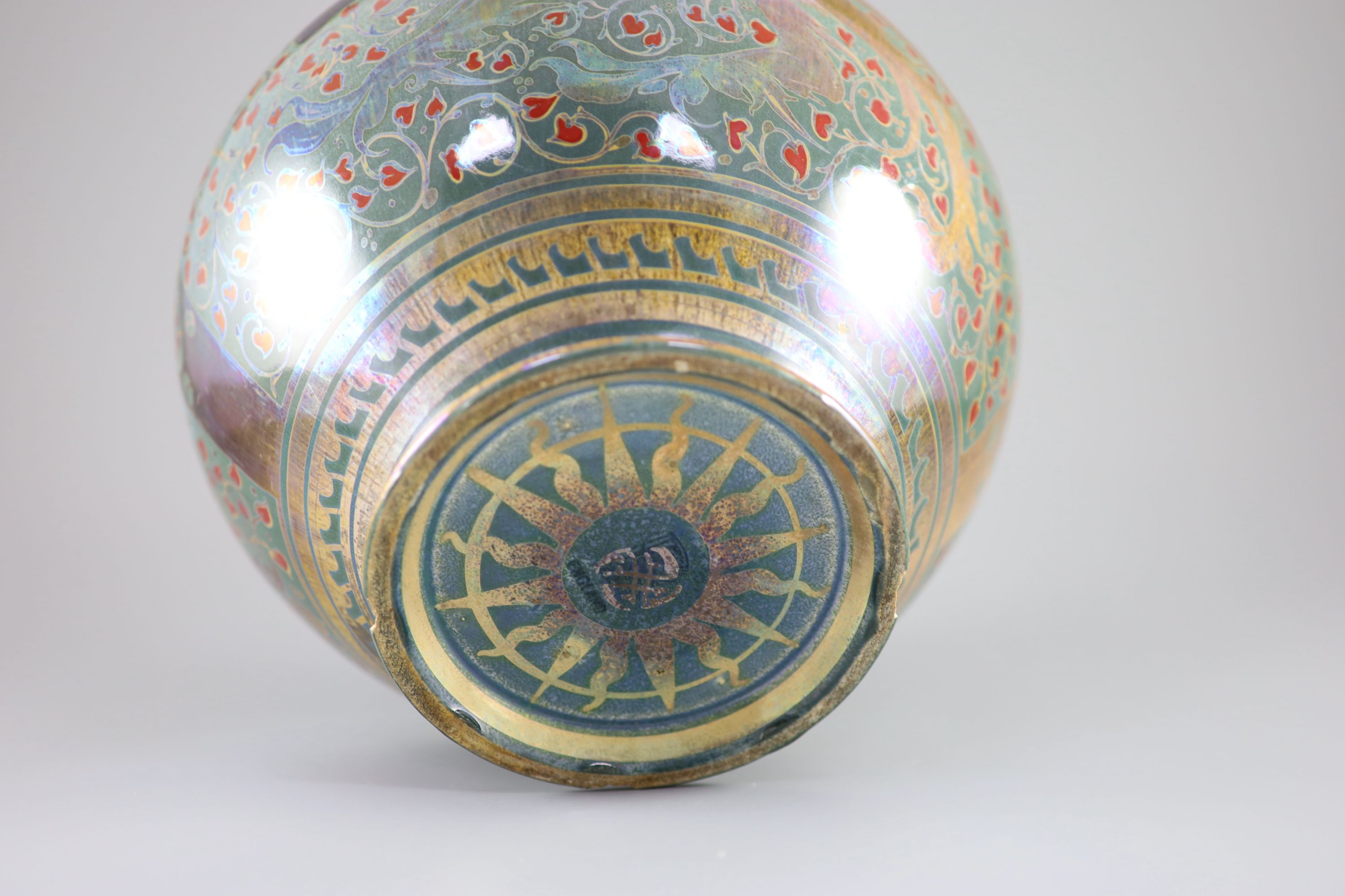 A Pilkingtons Royal Lancastrian lustre two handled vase, by Gordon M. Forsyth, 28.5cm high